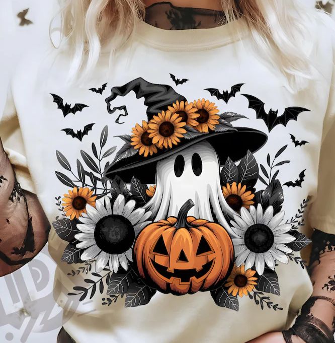 Cute Ghost with Black witch hat