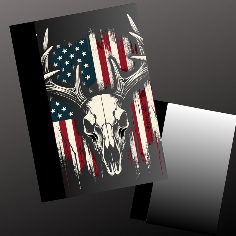DEER SKULL WITH AMERICAN FLAG COMPOSITION NOTEBOOK