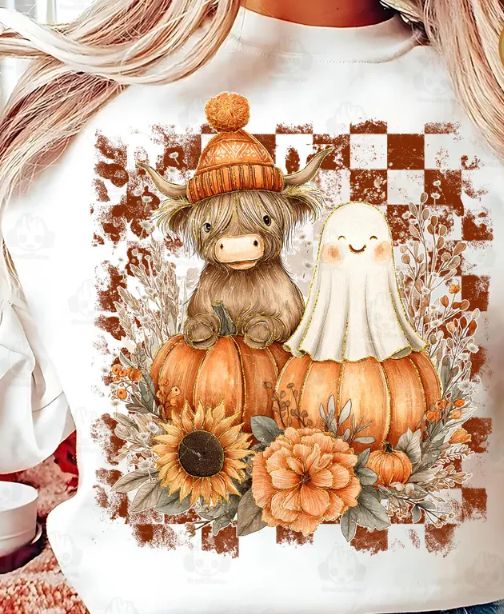 Cute Fall Highland Cow With Ghost