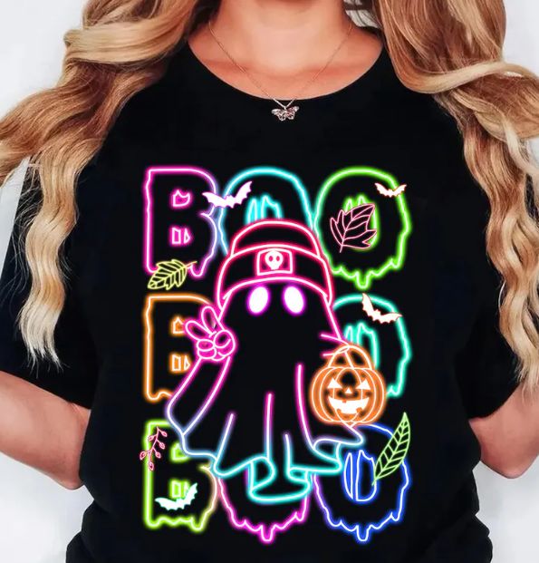 NEON BOO GLITTER GHOST W/ PUMPKIN