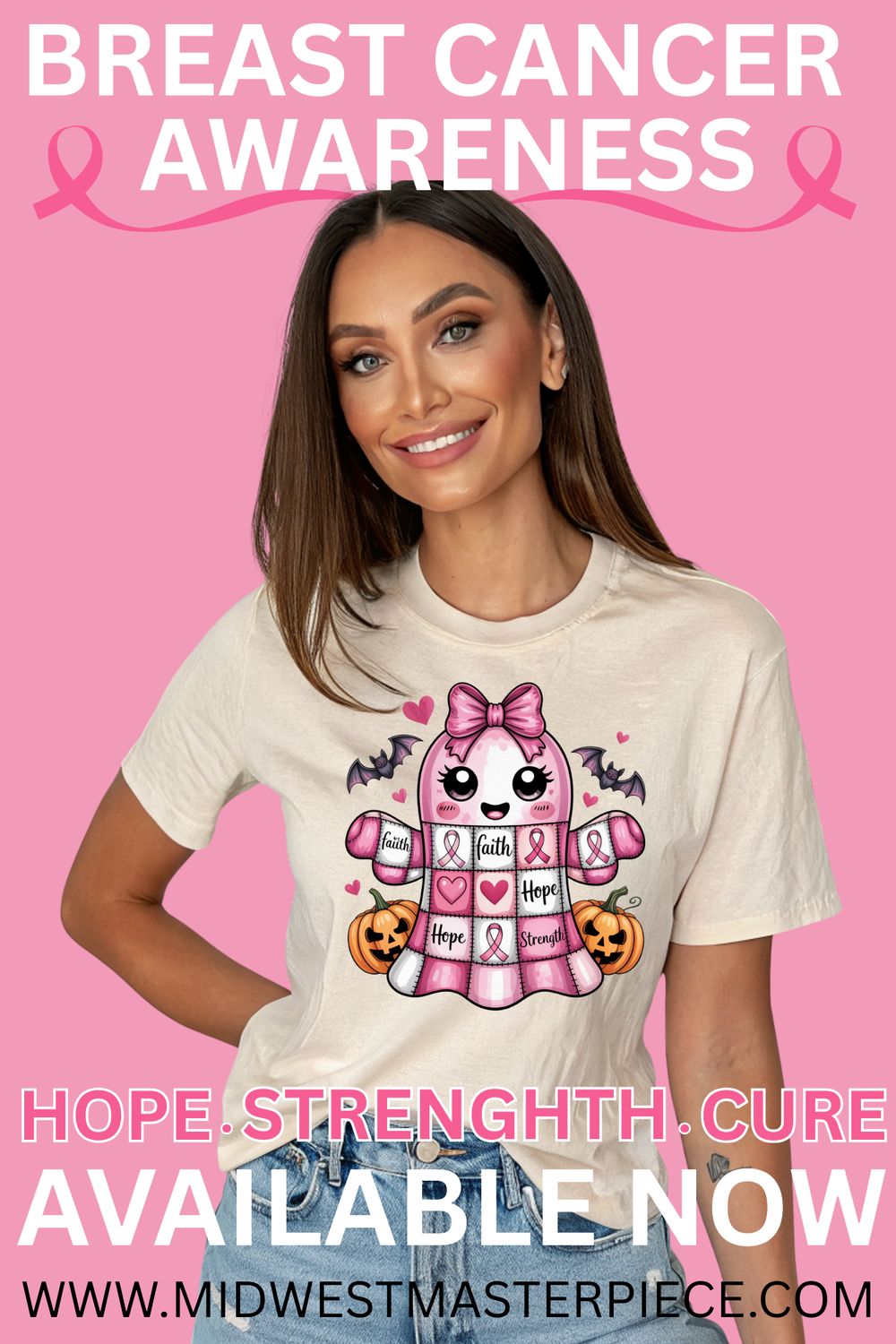CUTE BREAST CANCER PATCHWORK GHOST