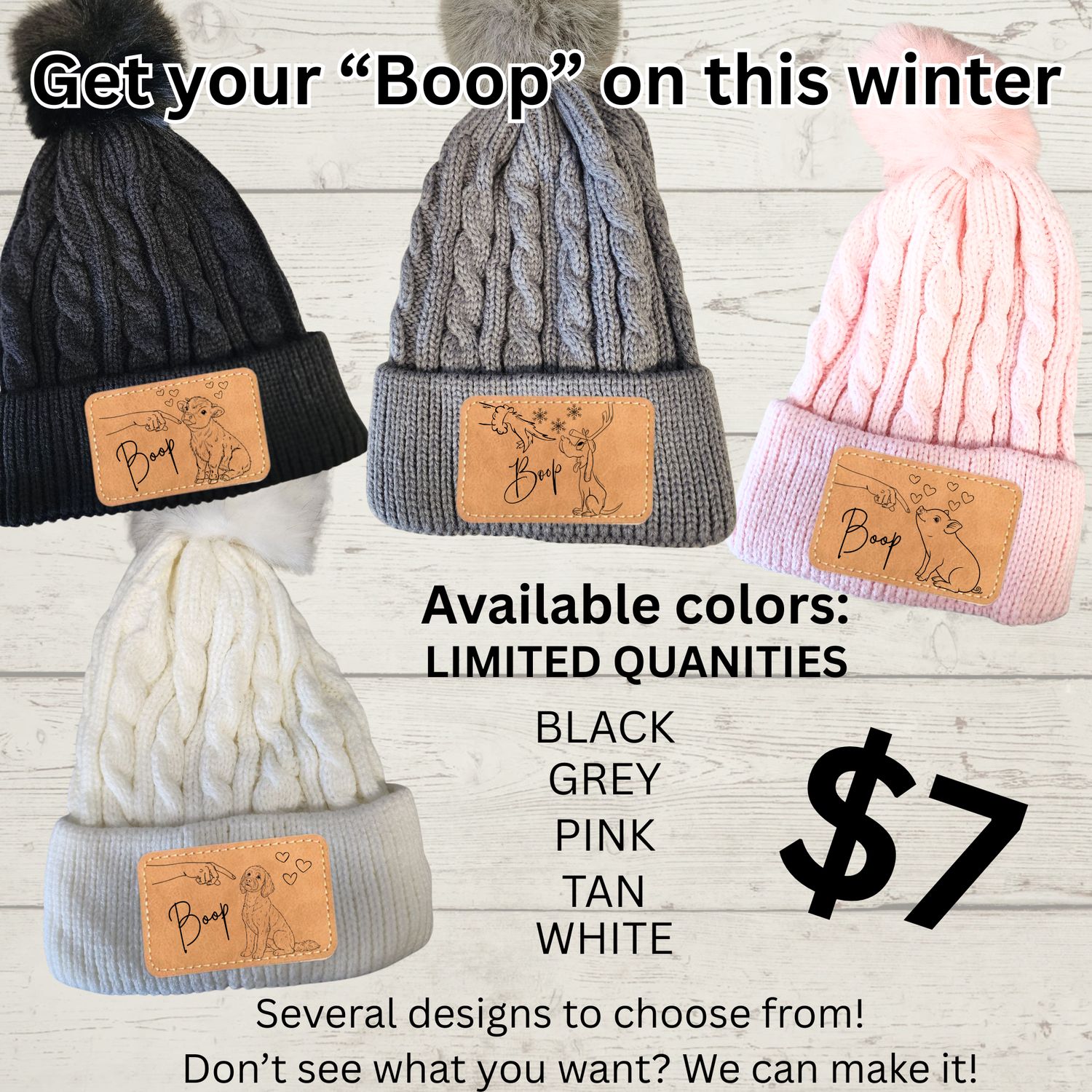 Pom Stocking Hats with Custom Patch