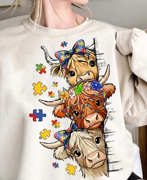 Retro Autism Highland Cow