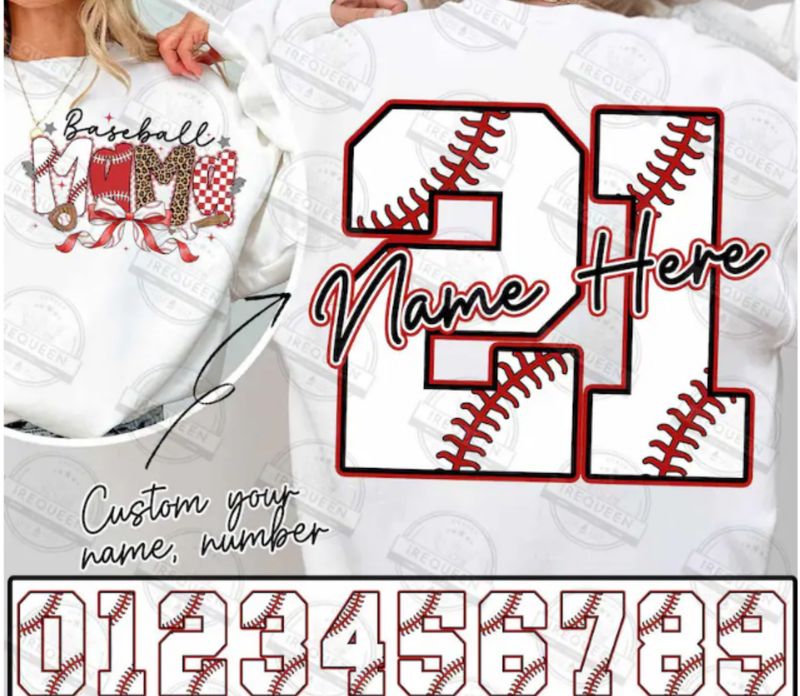 BASEBALL MAMA W/ NAME AND NUMBER