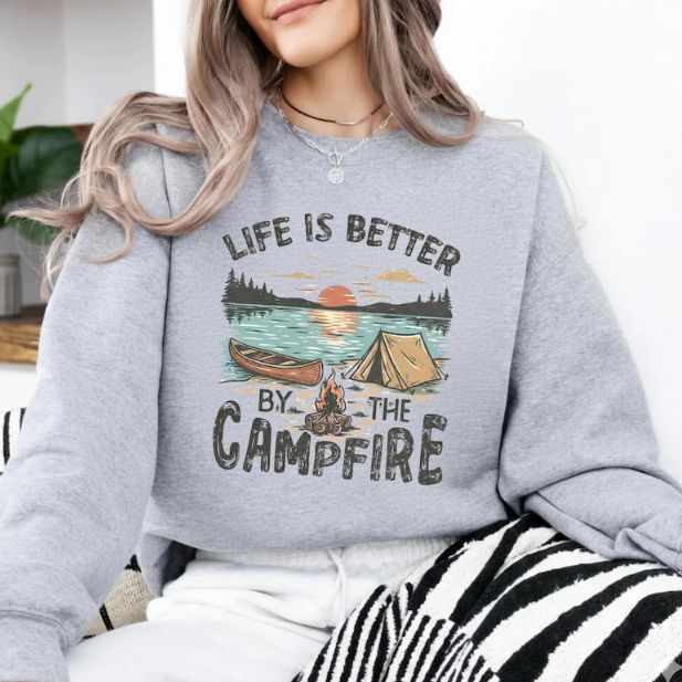 Vintage Camping Lake Sunset