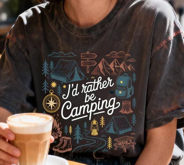 I'd Rather Be Camping, Vintage Outdoor Adventure Graphic