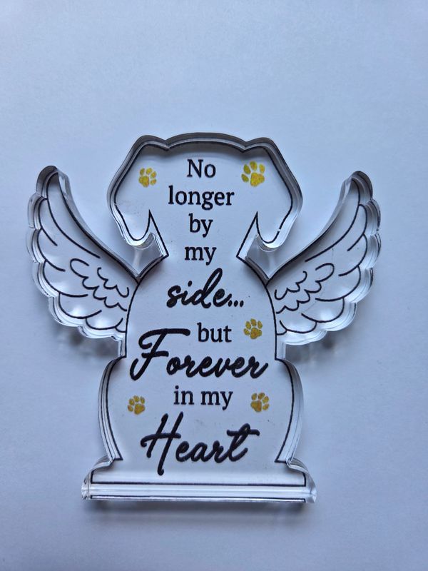 NO LONGER BY MY SIDE ANGEL DOG ACRYLIC PLAQUE