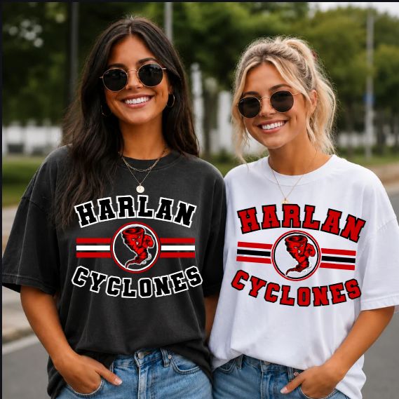 HARLAN CYCLONES STRIPED CIRCLE MASCOT