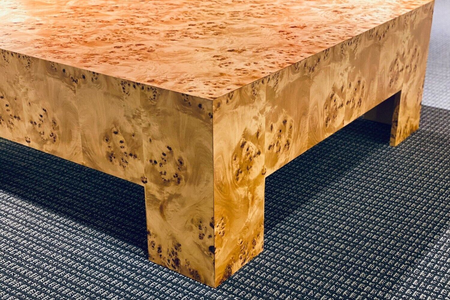 Genuine Burl Wood Coffee Table Mid Century Modern 1970s Style Custom Furniture Made in USA