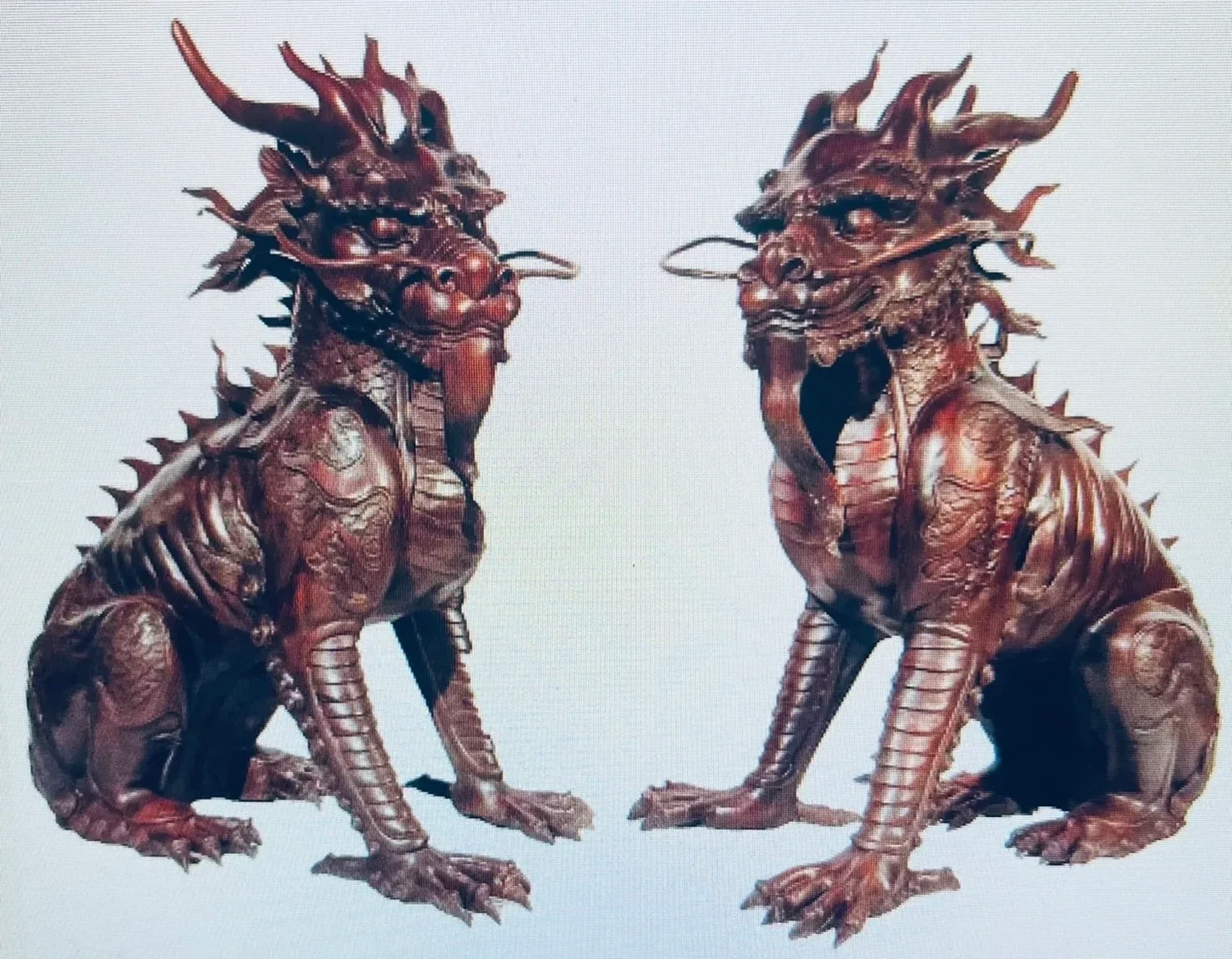 Set of 2 Large Bronze Foo Dogs Asian Sculptures Guard Dog Statues Feng Shui Art Fu Dogs