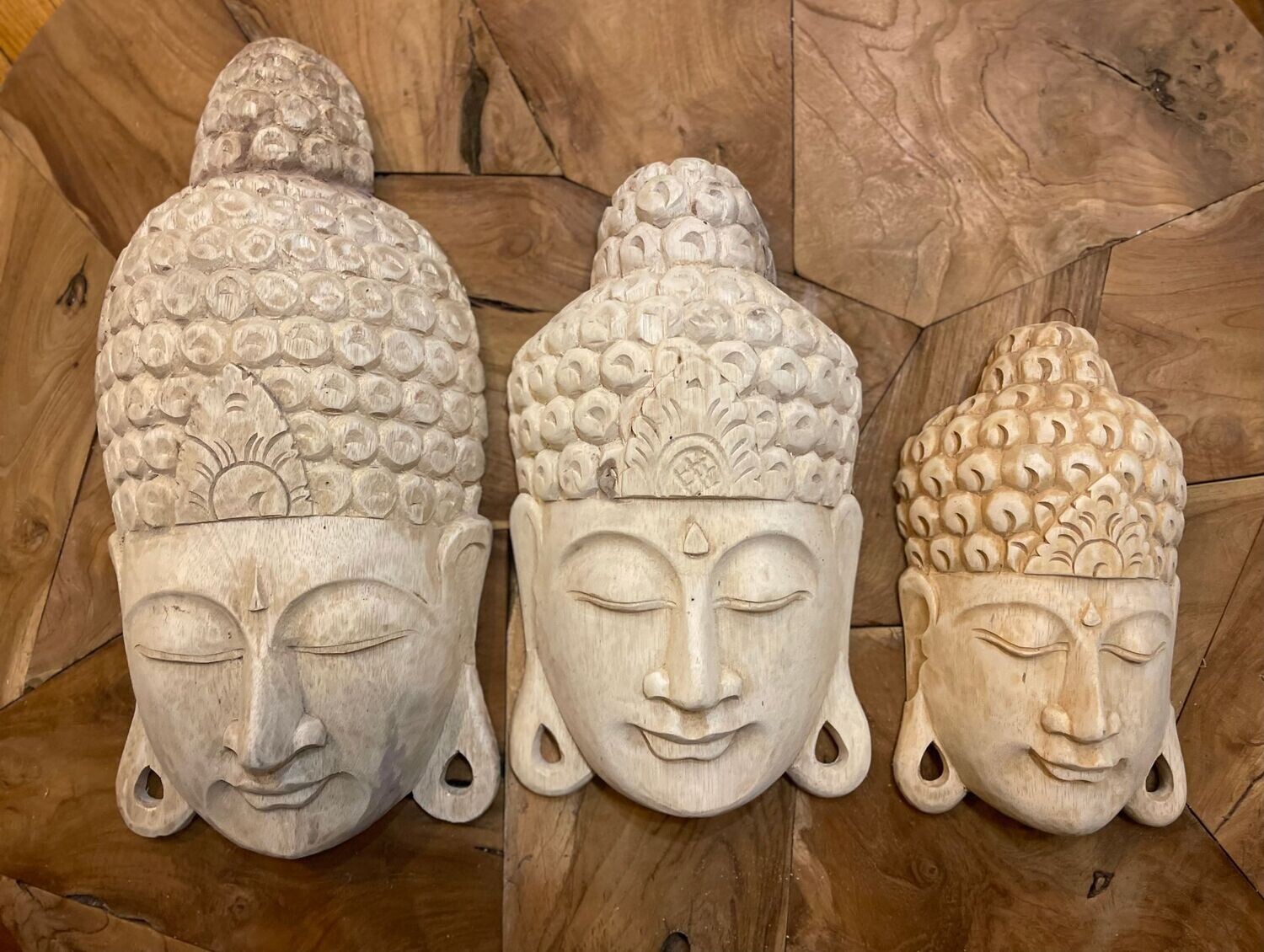 Buddha Mask Asian Wood Carving Hand Carved Palm Wood Eastern Art Chinese New Year Wall Art
