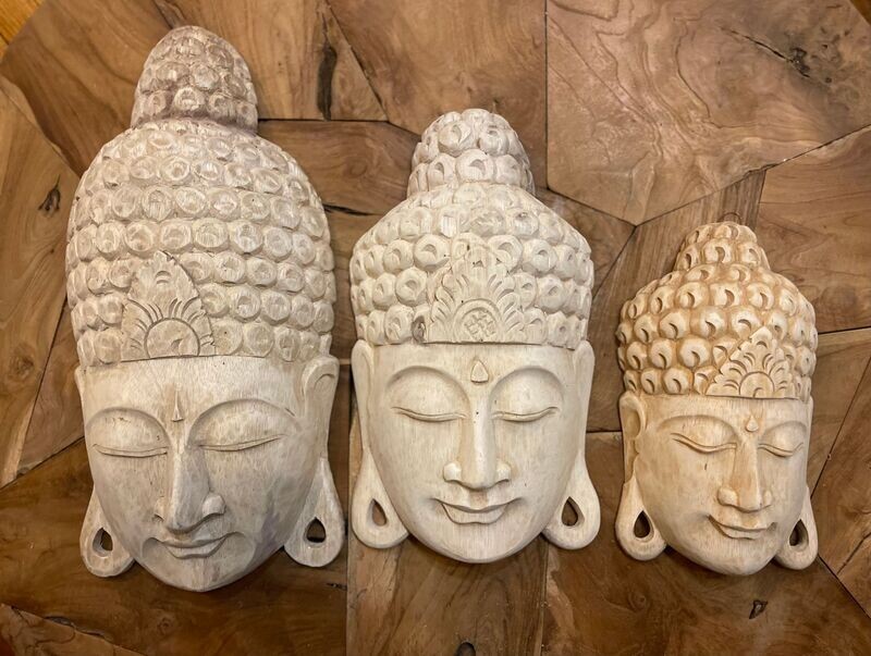 Buddha Mask Asian Wood Carving Hand Carved Palm Wood Eastern Art Chinese New Year Wall Art