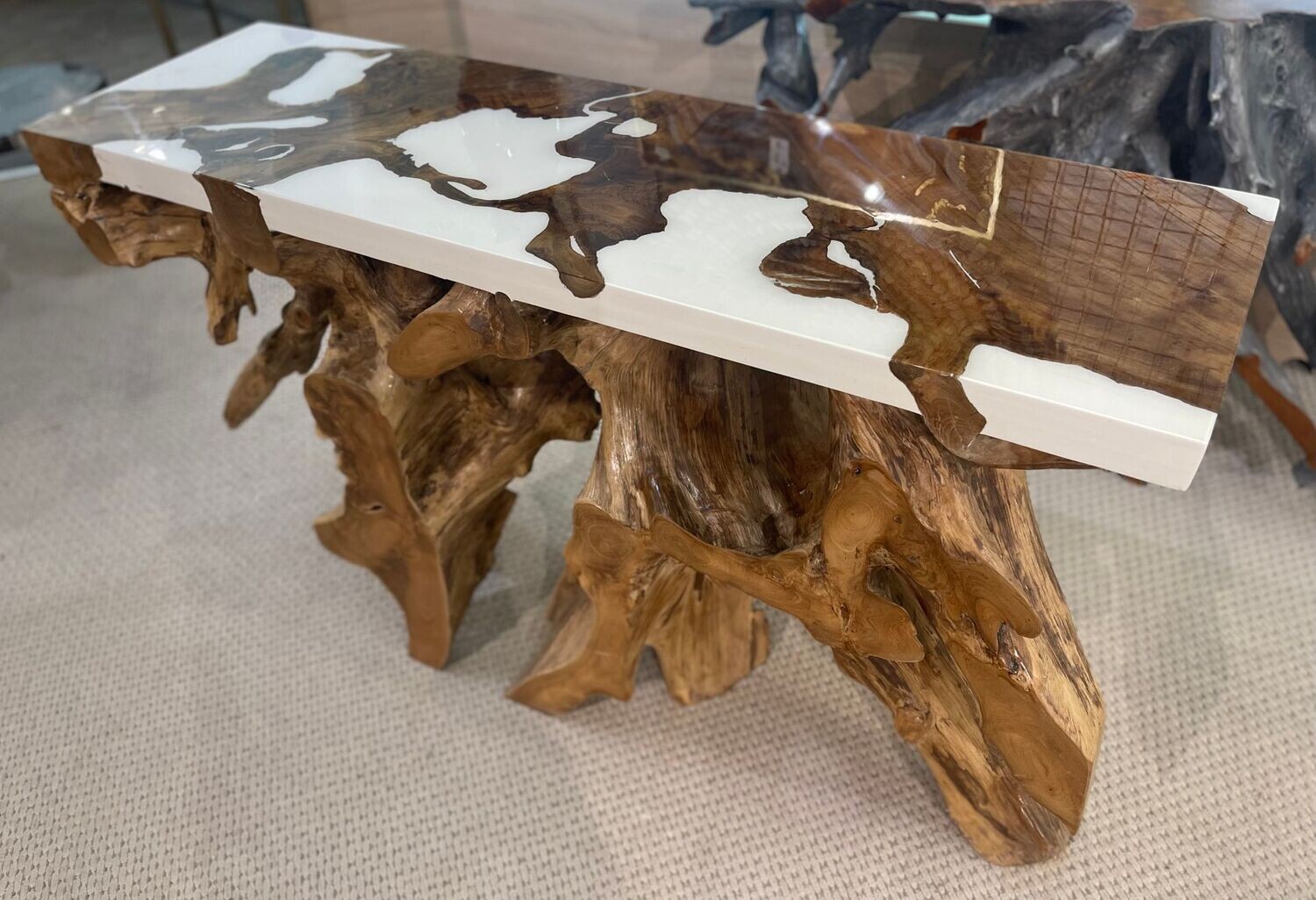 Teak Root Console Table w/ Epoxy Resin Live Edge Driftwood Sofa Table