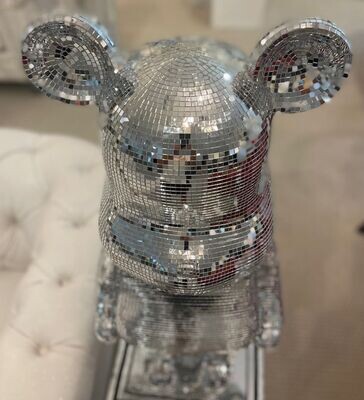 Silver Mirror Disco Ball Gold Christmas Mouse Figurine Statue Holiday Decor