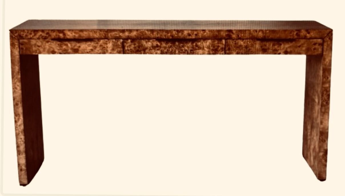 Custom Made to Order 72" wide x 9" deep x 24" tall Dark Caramel Burl Wood Console Table Made in USA