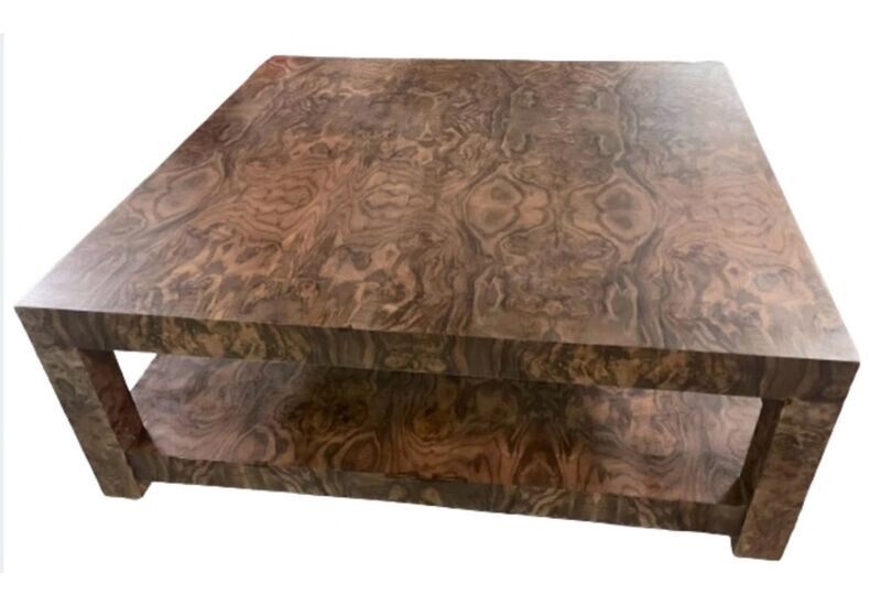 36" Square Elm Burl Wood Coffee Table Custom Furniture Made in USA