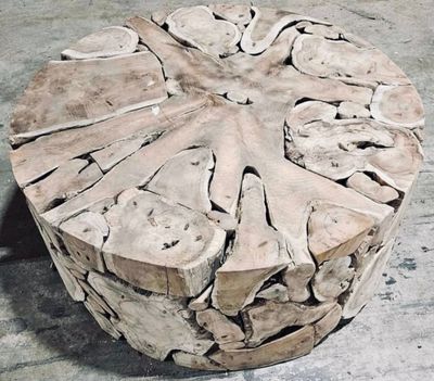 Round Teak Root Coffee Table Driftwood Cocktail Table Organic Furniture