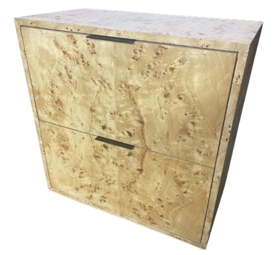 Custom Made to Order Burl Wood Two Drawer Nightstand Made in USA