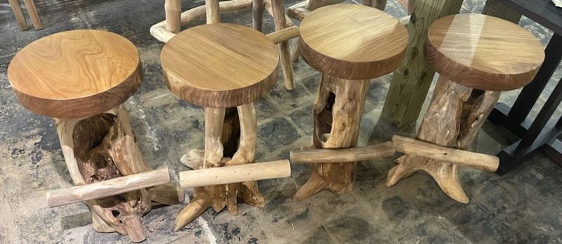Teak Root Bar Stools Driftwood Chairs Set of 4