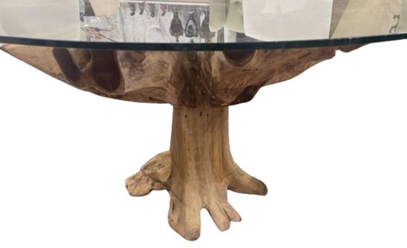Teak Root Dining Table Driftwood Glass Top Table