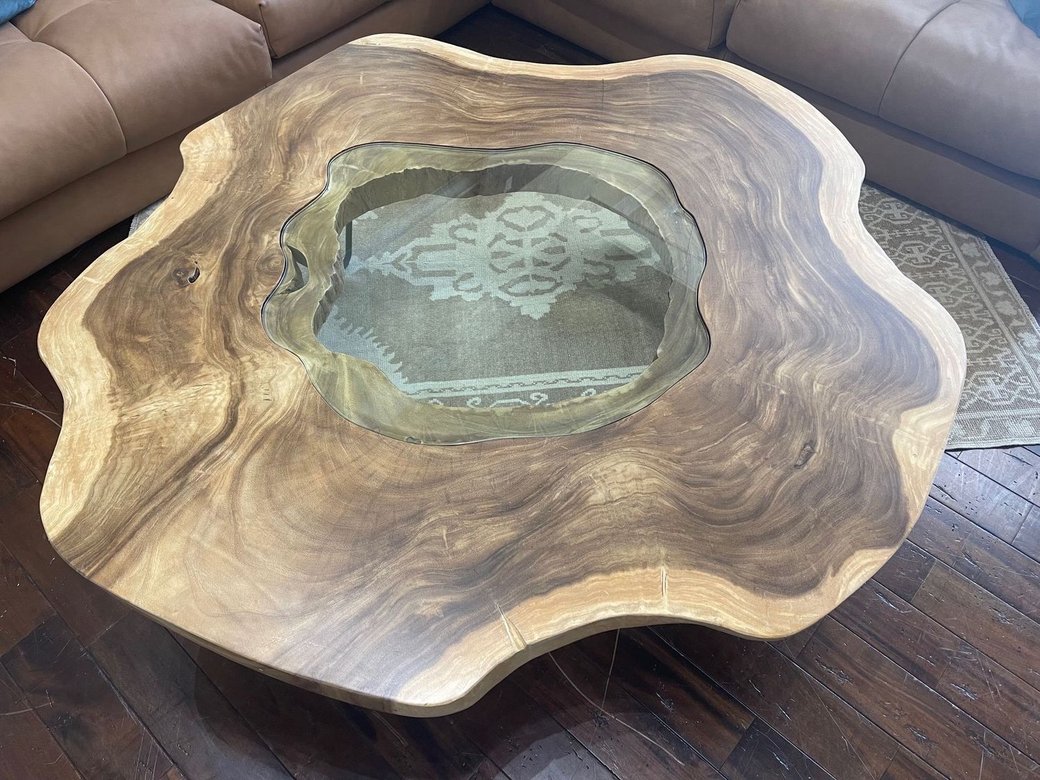 Teak Driftwood Coffee Table with Glass Center