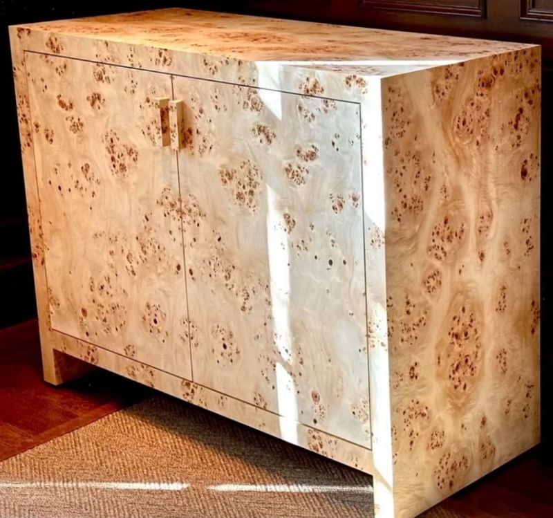 Matching Pair of Mappa Burl Cabinets w/ Two Doors & Single Lower Drawer Below 45" Wide x 16" Deep x  36" Tall  Made in USA
