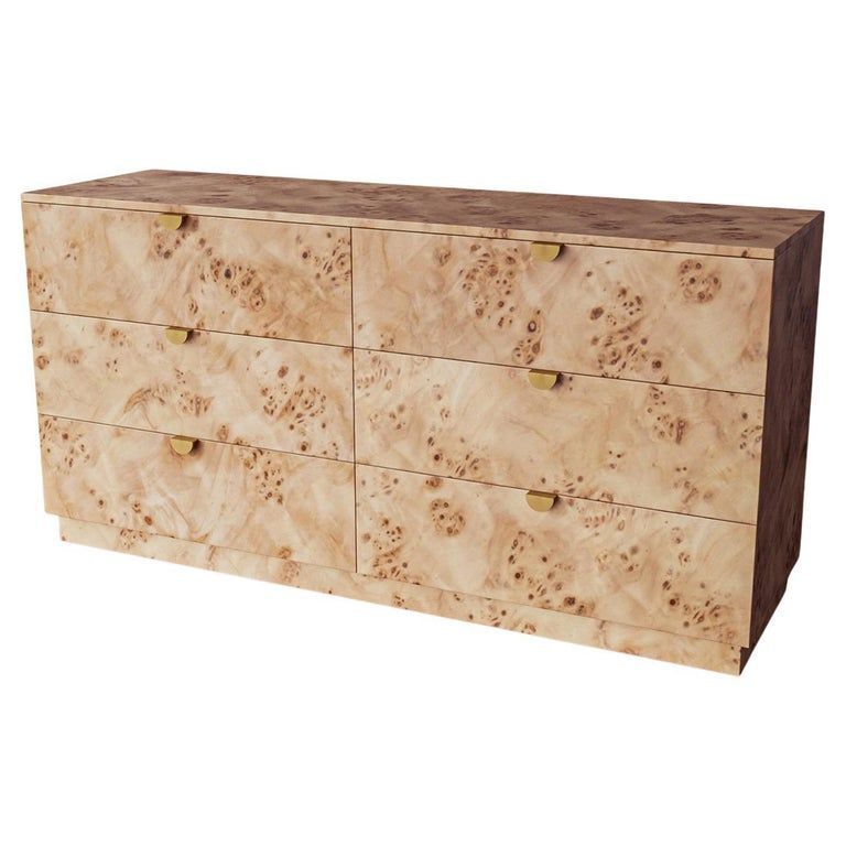 Custom Made Honey Burl Six Drawer Dresser 72" Wide x 20" Deep x  32" Tall  Made in USA