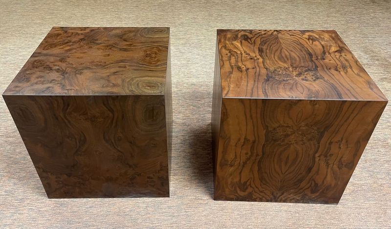 Pair of Elm Burl Wood 17" Cubed Pedestals Made in USA