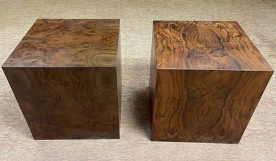Pair of Elm Burl Wood 17" Cubed Pedestals Made in USA