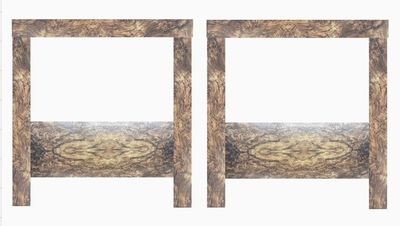 Matching Pair of Walnut Burl Nightstands 28" Wide x 18" Deep x  24" Tall  w/ Bottom Drawer & Open Shelf Made in USA