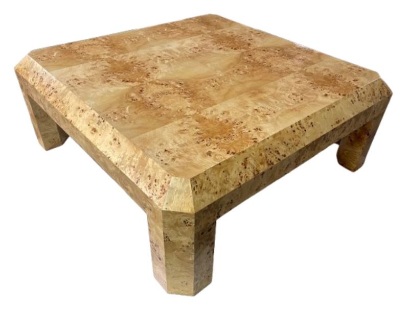 Custom American Made 48" Square x 18" Tall Caramel Burl Beveled Coffee Table Made in USA