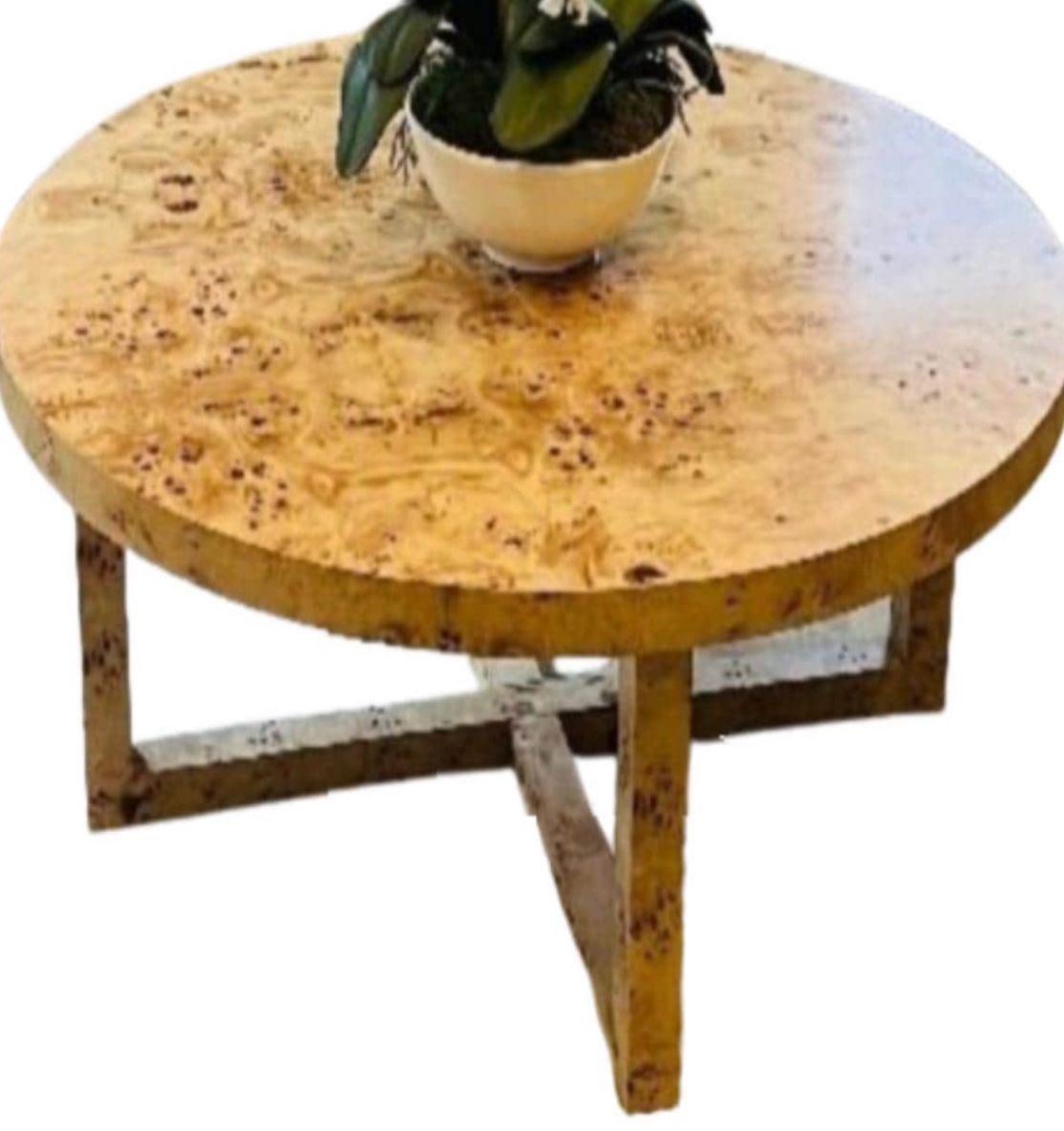 American Custom Made 60" Round Honey Burl Wood Dining Table w/ 30" Square Cross Supports