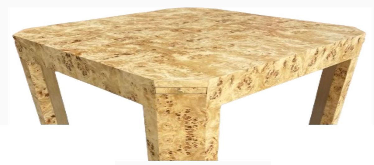 Genuine Honey Mappa Burl Coffee Table w/ Chamfered Legs Made in USA
