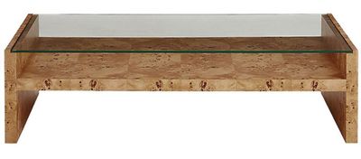 48 48"W X 16"H X 30"D  Custom Stained Mappa Burl Coffee Table w/ Glass Top Made in America