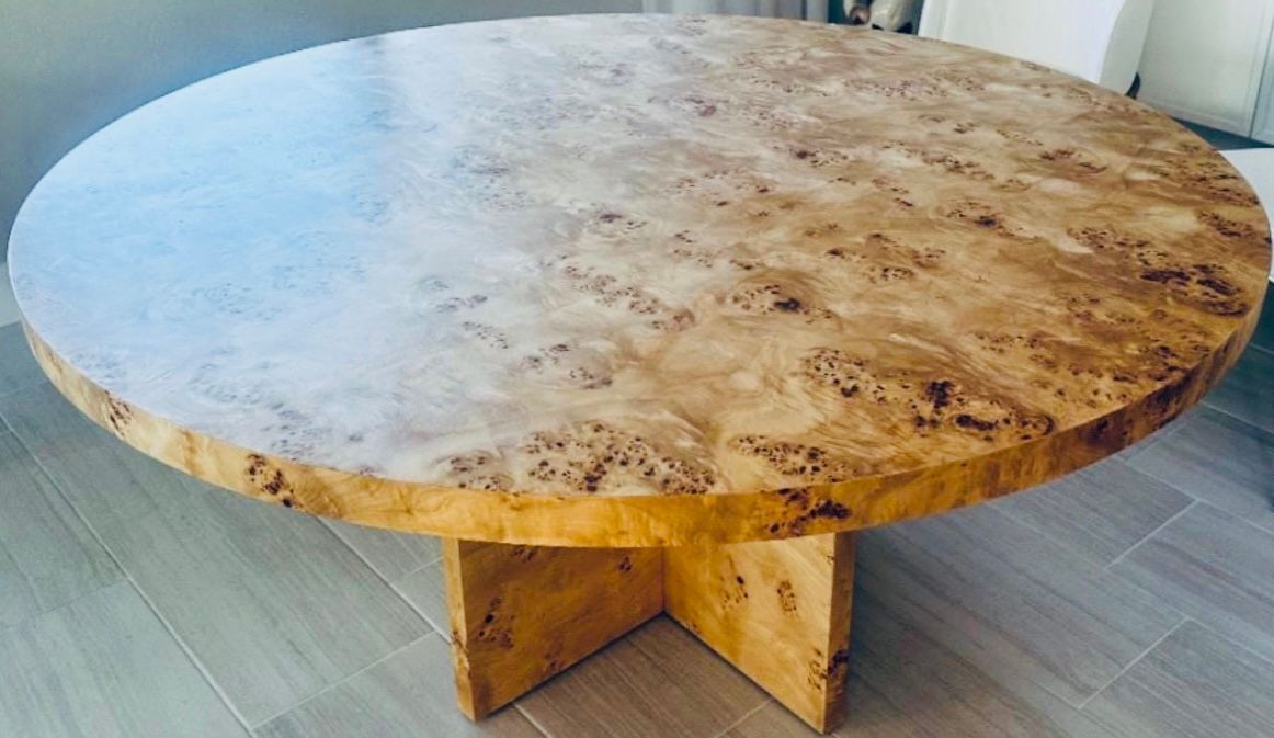 Custom American Made to Order Round Burl Wood Dining Table Custom American Made to Order Round Burl Wood Dining Table