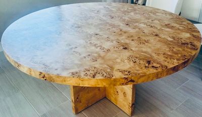 Custom American Made to Order Round Burl Wood Dining Table Custom American Made to Order Round Burl Wood Dining Table