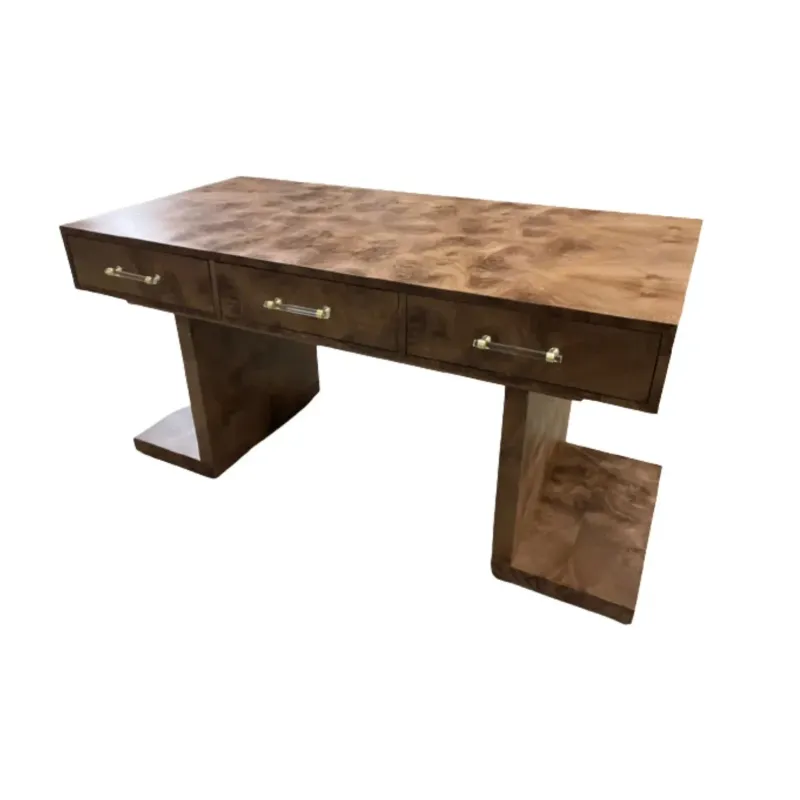 Custom Made to Order Burl Wood Desk with Burl Leg Supports and 3 drawers Modern Furniture Made in USA