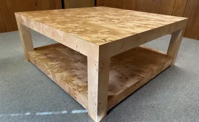 42" Square Genuine Honey Mappa Burl Wood Coffee Table Custom Furniture Made in USA