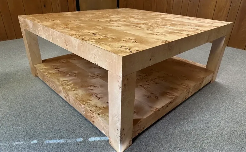42" Square Genuine Honey Mappa Burl Wood Coffee Table Custom Furniture Made in USA