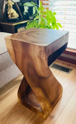 Teak Twist Pedestal Twisted End Table Teak Plant Stand Modern Furniture