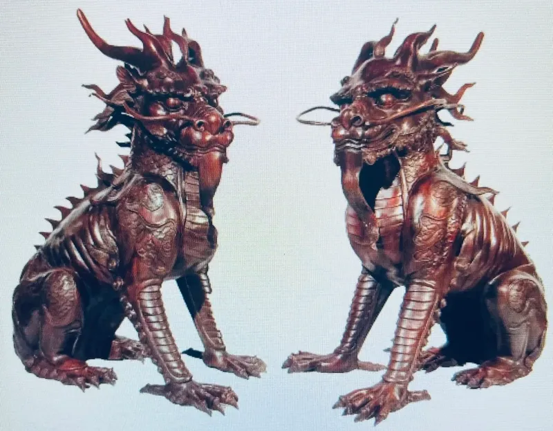Set of 2 Large Bronze Foo Dogs Asian Sculptures Guard Dog Statues Feng Shui Art Fu Dogs