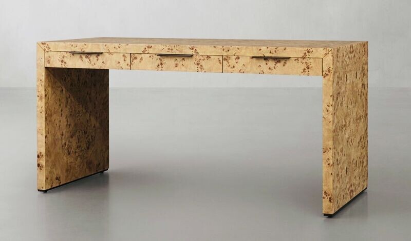 Custom Made 65 Custom Made 65" x 40" x 31" tall Dark Honey Burl Wood Double Desk with 3 drawers