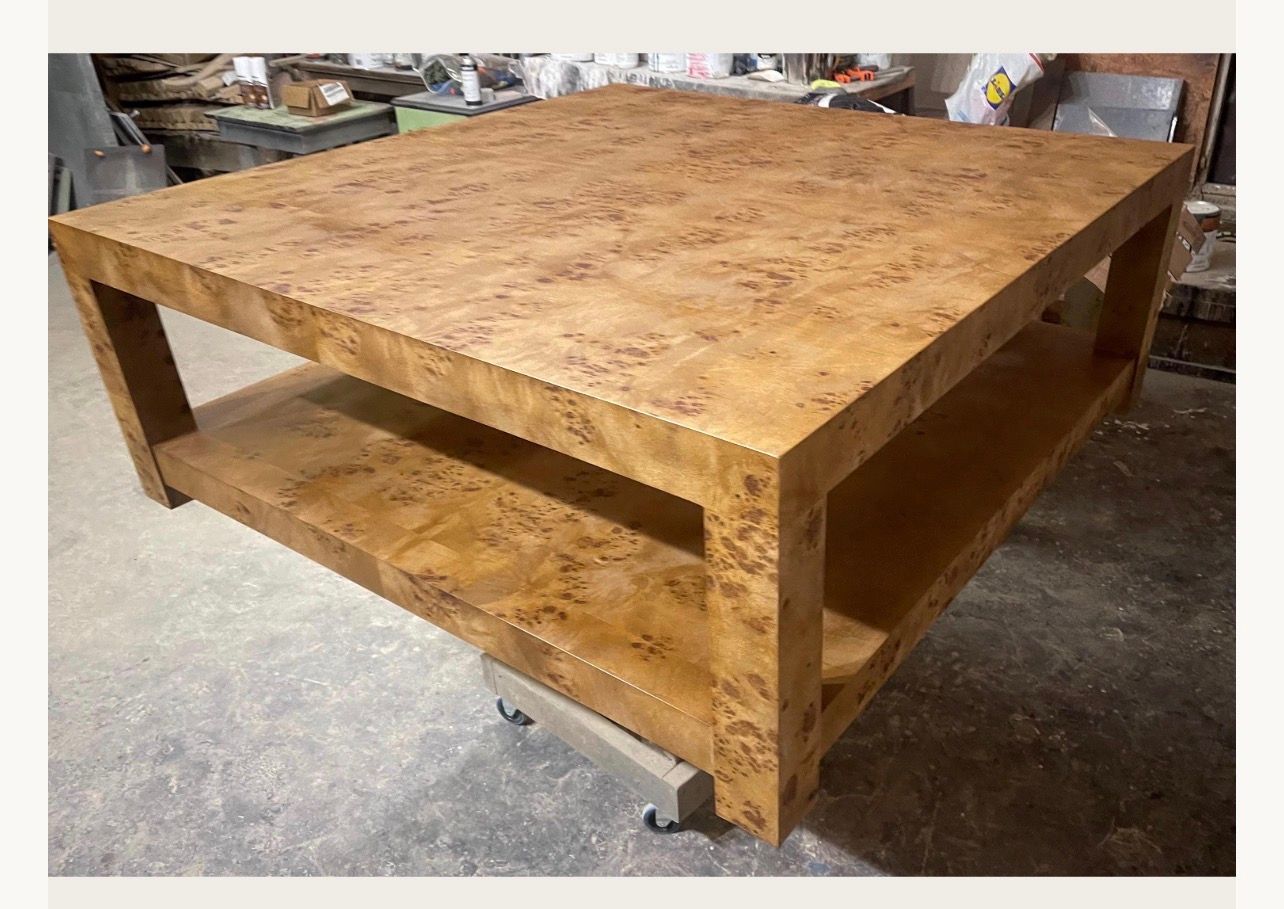40" Square Caramel Burl Wood Coffee Table Custom Furniture Made in USA