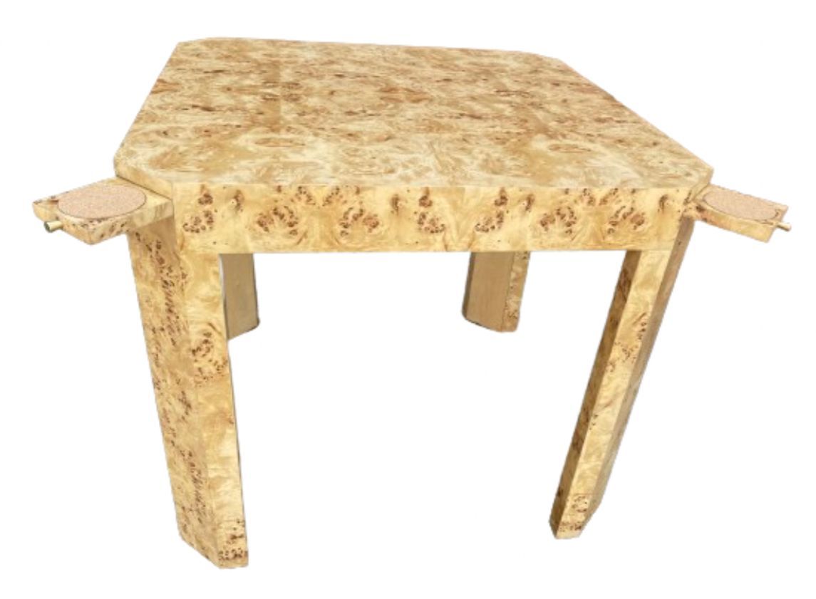 Genuine Burl Game Table w/ Corner Pullout Drink Coasters Made in USA Genuine Burl Game Table w/ Corner Pullout Drink Coasters Made in USA