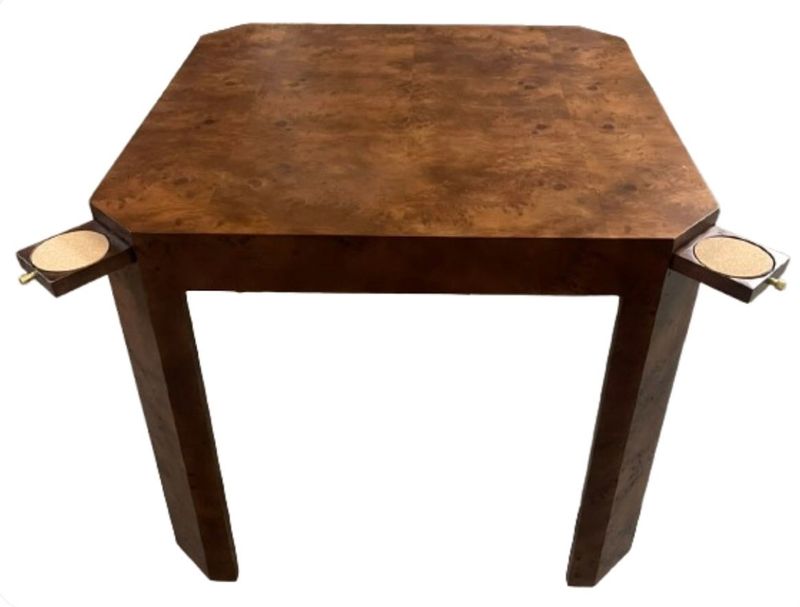 Genuine Burl Game Table w/ Corner Pullout Drink Coasters Made in USA