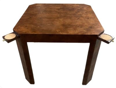 Genuine Burl Game Table w/ Corner Pullout Drink Coasters Made in USA