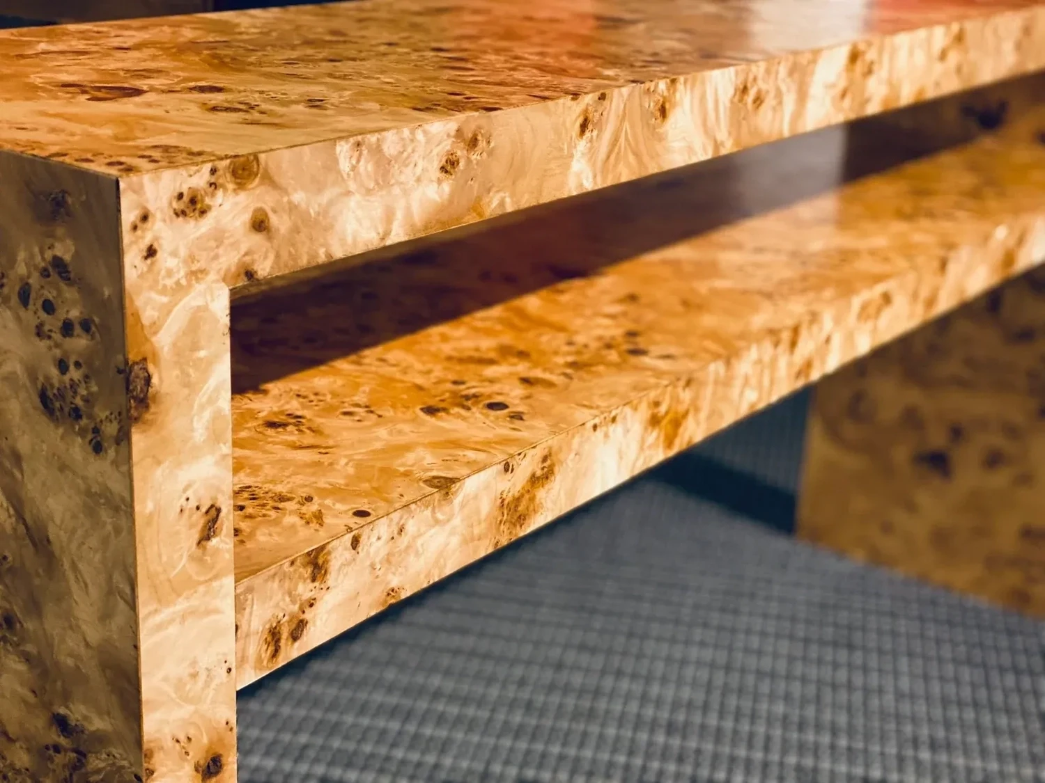 60" Wide x 30" Tall x 14" Deep Caramel Burl Wood Console Table w/ Shelf Made in USA