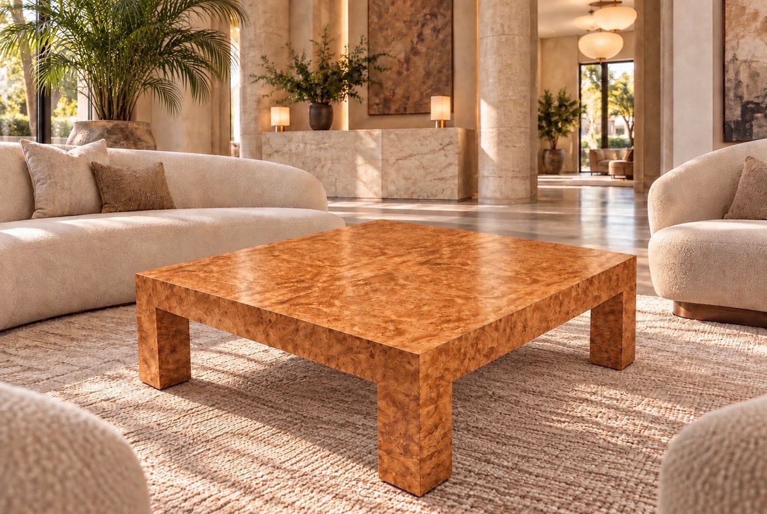 Custom Made to Order Burl Wood Parsons Coffee Table Custom Furniture Made in USA Custom Made to Order Burl Wood Parsons Coffee Table Custom Furniture Made in USA