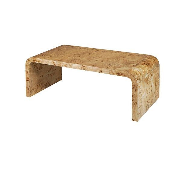 54"W X 18"H X 34"D  Caramel Burl Waterfall Coffee Table w/ 2-1/2" Thick Sides