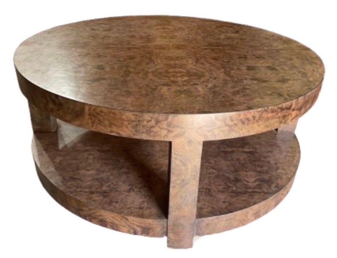 Burl Wood Two Tier Coffee Table w/ Shelf Made in USA